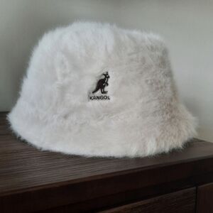 Kangol White Furry Bucket Hat